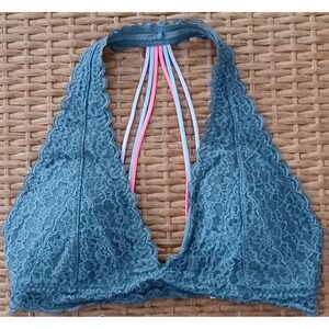 Gill Hicks Bra M Gray Lace Wireless Padded Adjustable Straps Clasp Back EUC